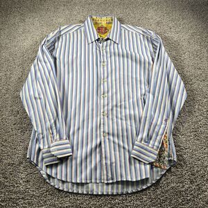 Robert Graham Shirt Mens XXL Blue Red Green Striped Flip Cuff Designer Classic‎